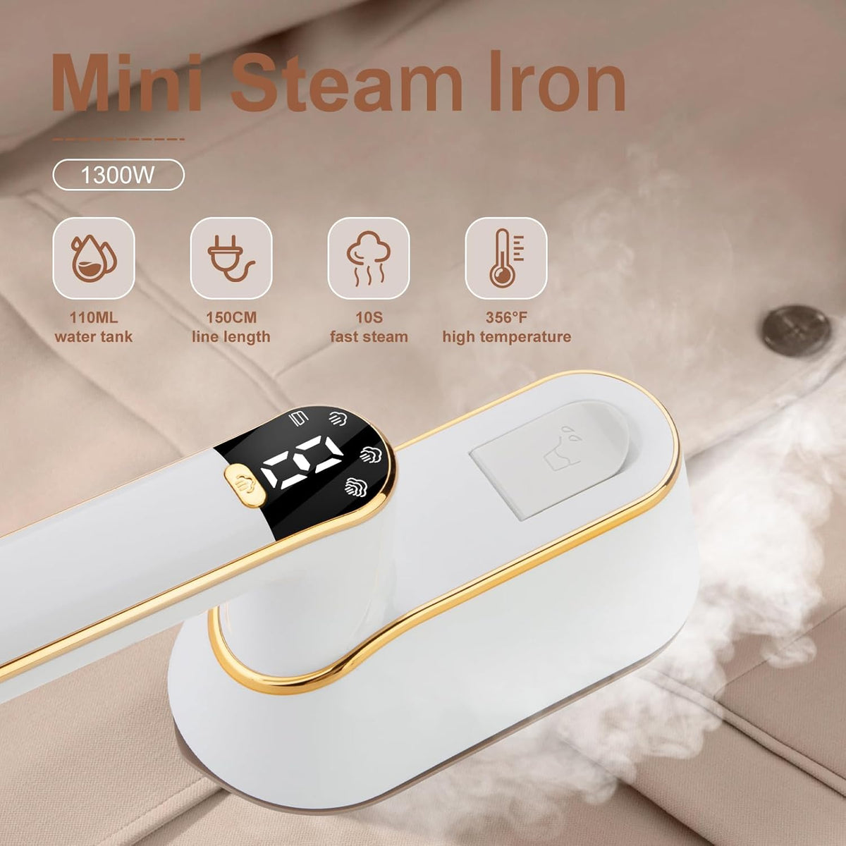 1300W Portable Handheld Clothes Steamer with LCD Screen U605099