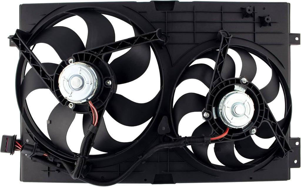 Dual Radiator Cooling Fan Assembly for 1998-2005 Volkswagen Beetle 1.8L 1.9L 2.0L with 3 Prong Wire Plug P588220