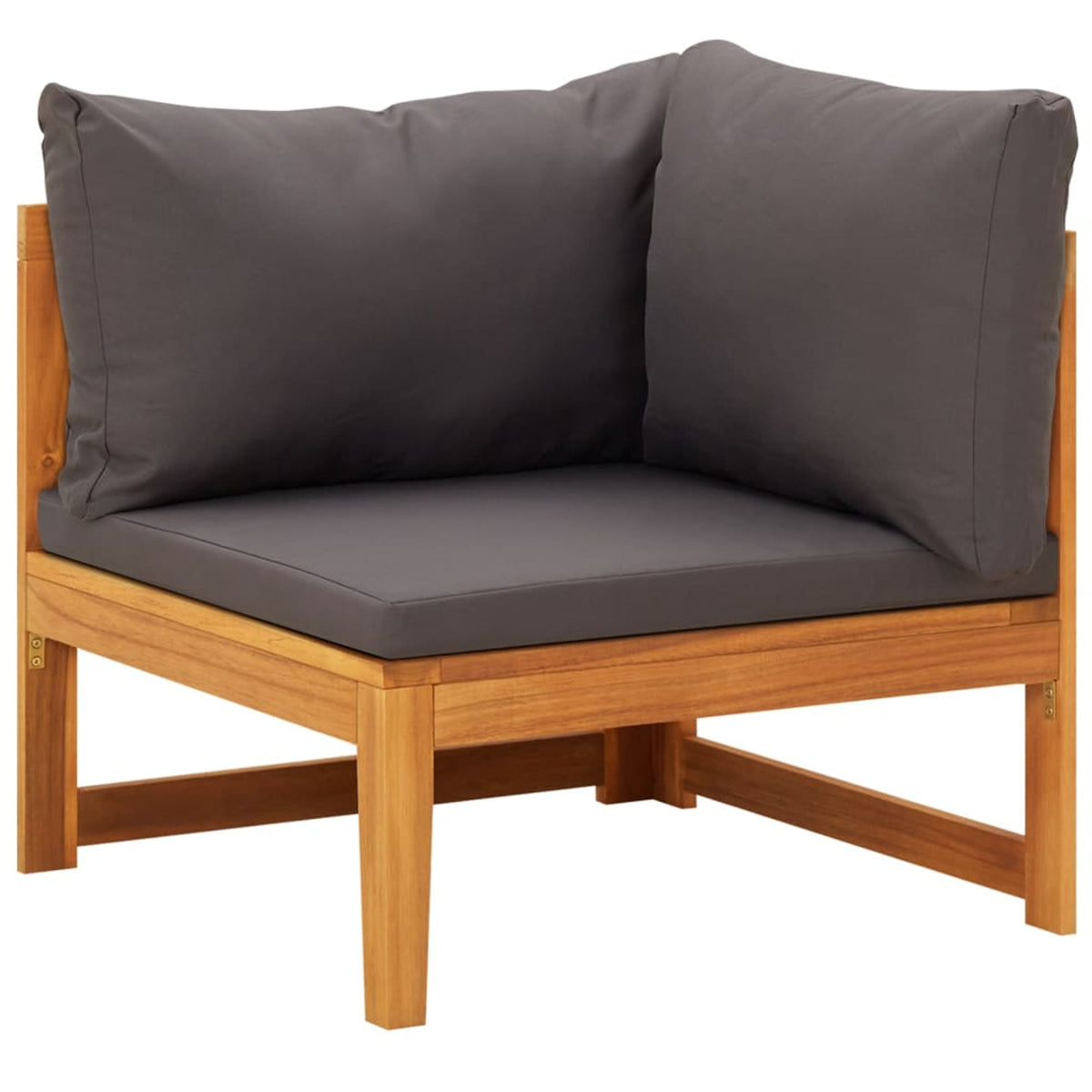 3 Piece Dark Gray Cushioned Corner Sofa and Table Acacia Wood Sectional Outdoor Furniture Set N503