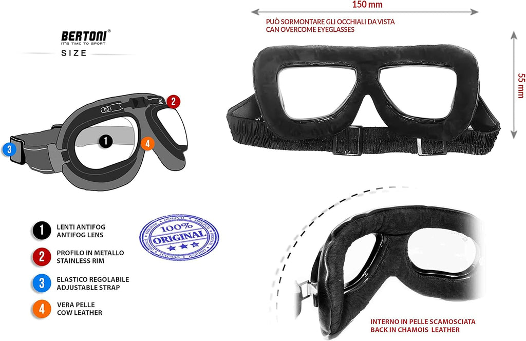 Motorcycle Vintage Goggles Antifog Anticrash Lenses Q47878