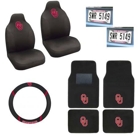 4 PC Carpet Floor Mats with 2 Chrome License Plate and 2 Seat Covers Plus Wheel Cover D118