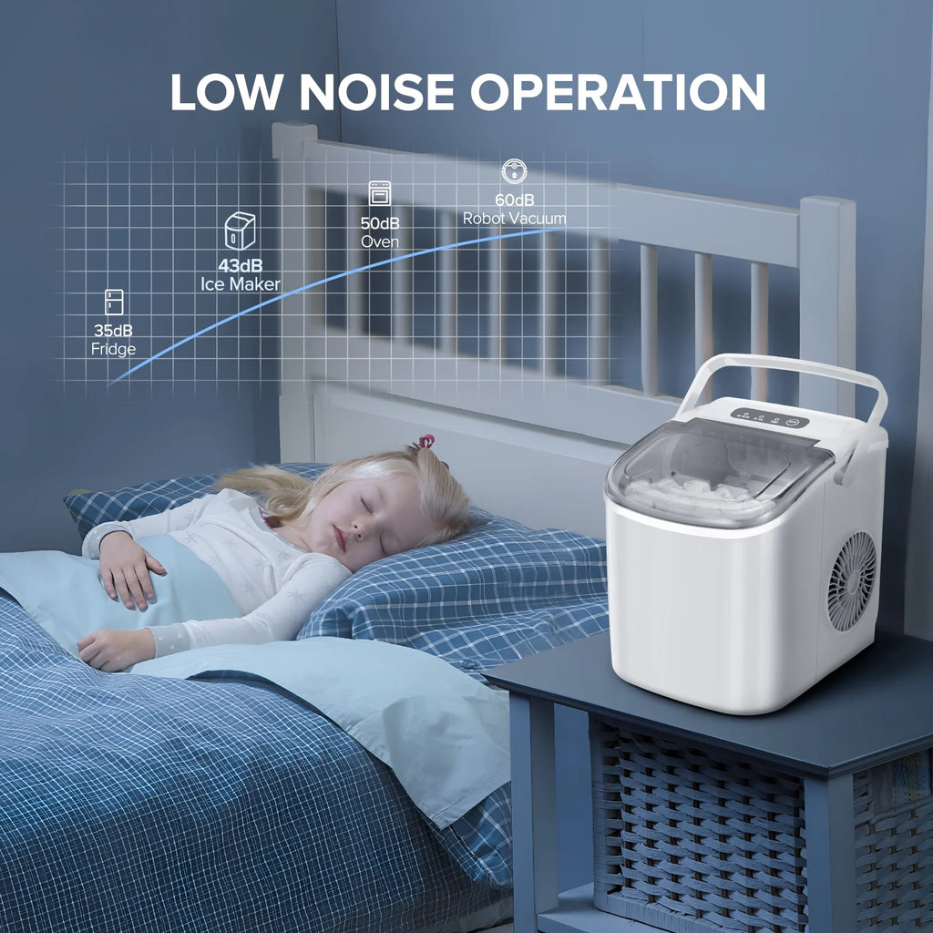 Countertop Portable Ice Maker Machine with Handle, 9 Bullet-Shaped Ice Cubes, 26Lbs/24H with Ice Scoop and Basket I37367
