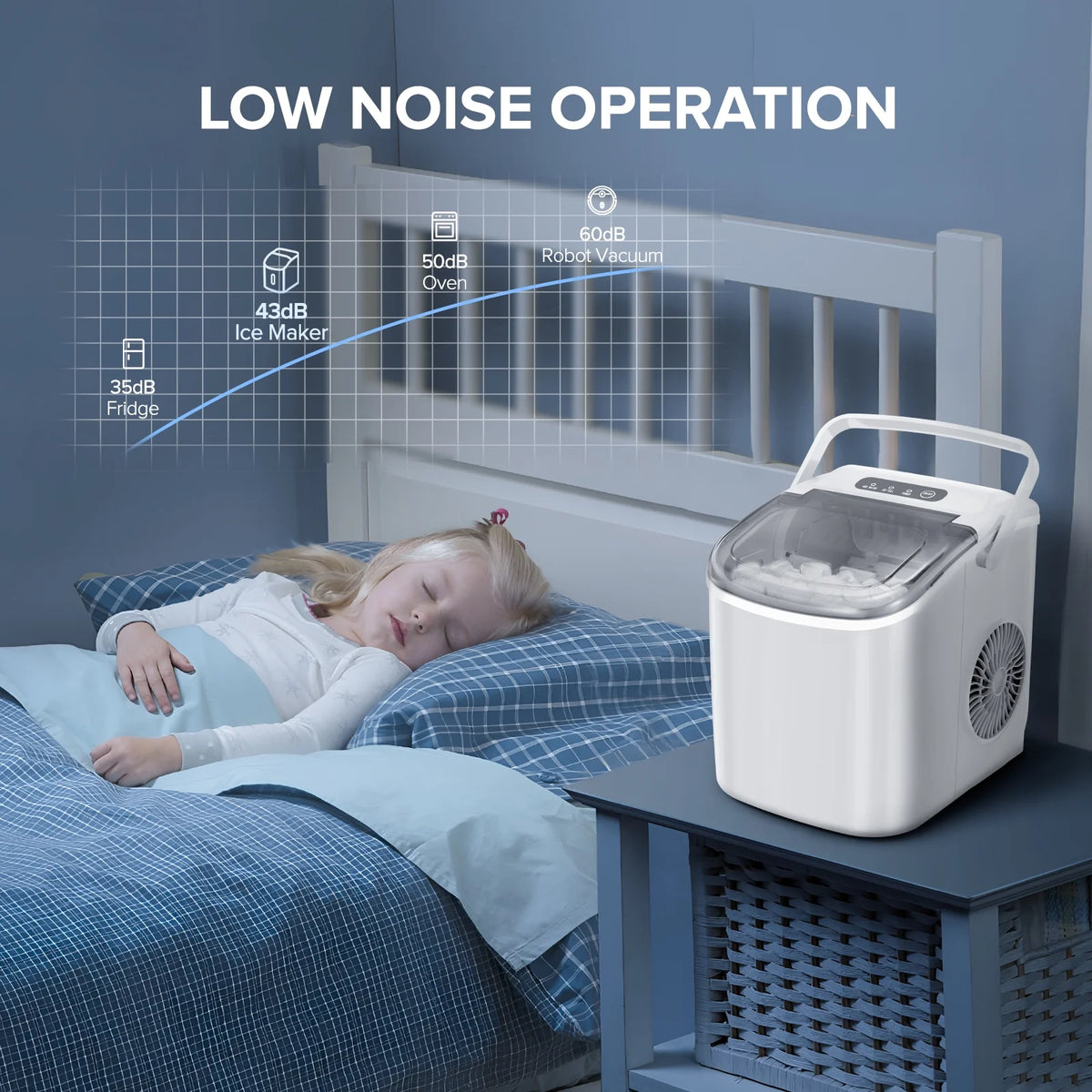 Countertop Portable Ice Maker Machine with Handle, 9 Bullet-Shaped Ice Cubes, 26Lbs/24H with Ice Scoop and Basket I37367