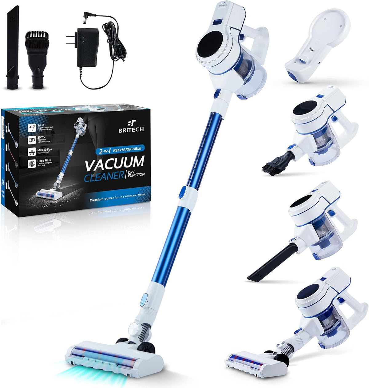 Cordless Stick Vacuum Cleaner with 250W Motor, 30min Runtime, LED Display Screen & Headlights (White) C881