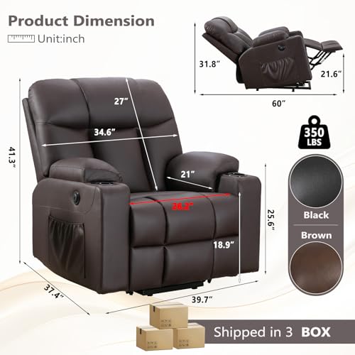 Large Power Lift Recliner Chair with Massage and Heat, Electric Wide Recliners, Heavy Duty Fabric Reclining Mechanism, Camel U201