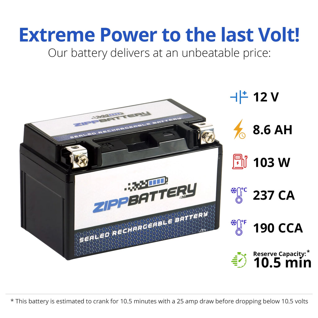 12 Volts 8.6 Ah 190 Cca Motorcycle Battery R53136