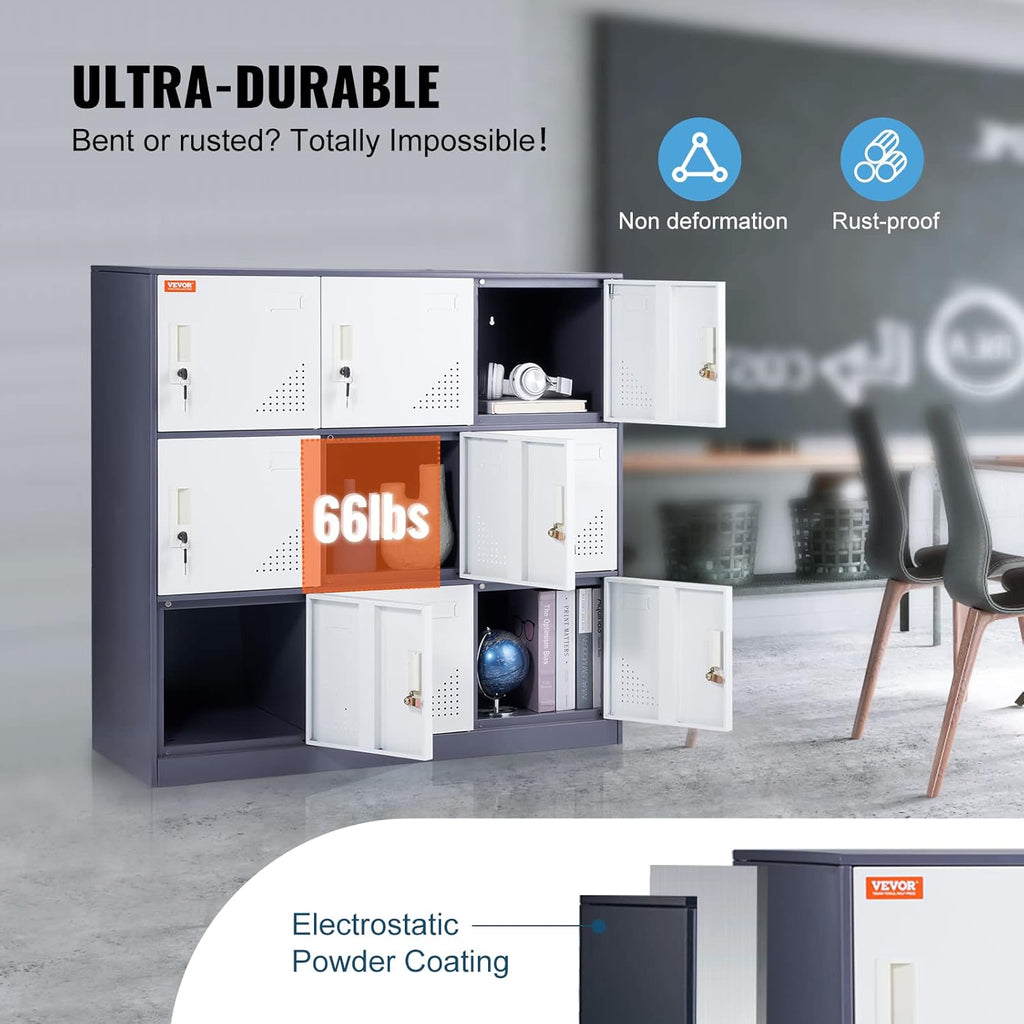 Gray Steel 9 Doors Storage Cabinet with Keys S698557