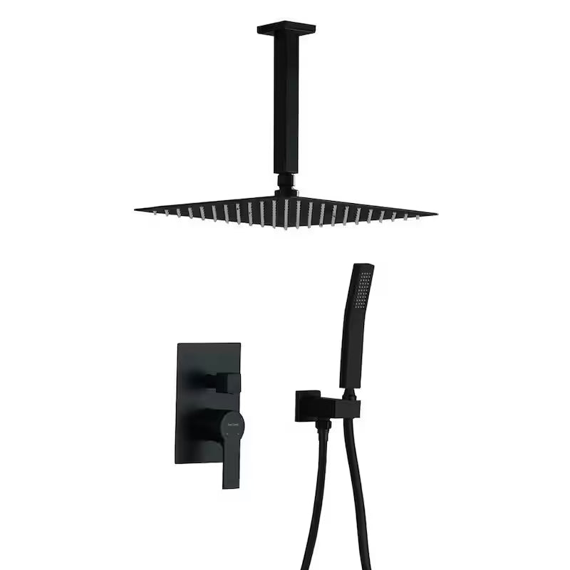 12 in. Ceiling Mount Dual Shower Heads with Pressure Balance Valve in Matte Black I430