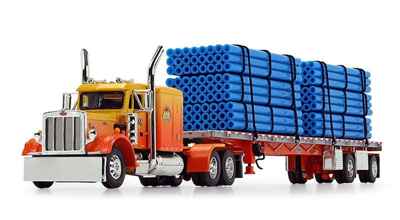 63x22 Sleeper Cab with Spread-Axle Trailer and 6 Blue Pipe Loads J8907
