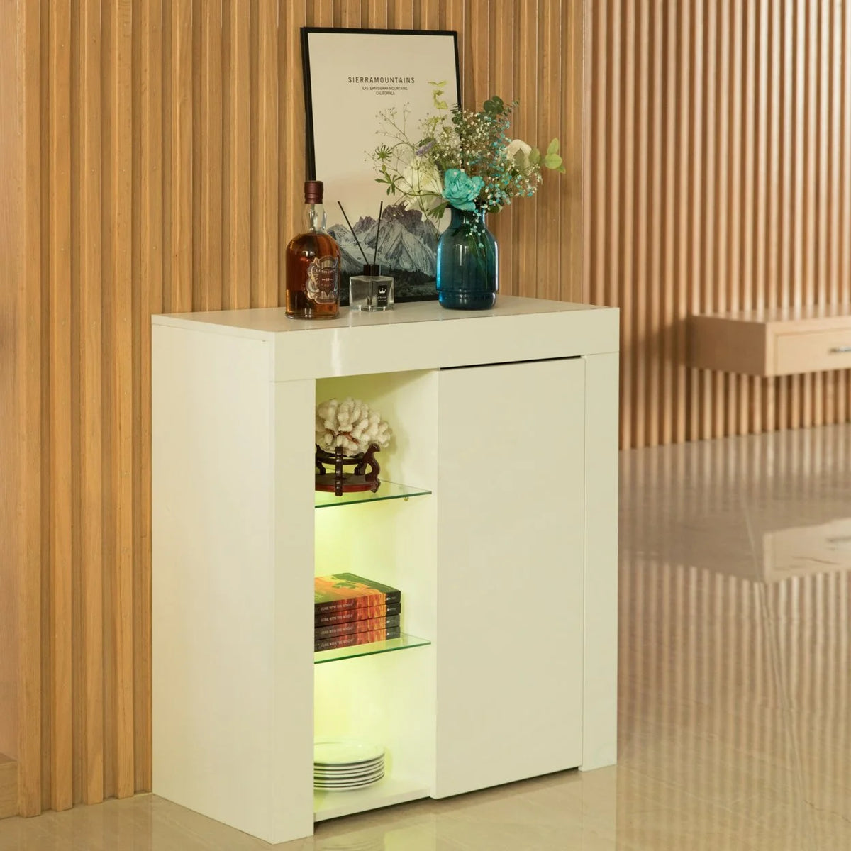 Living Room Side Storage Cabinet with LED Q900109