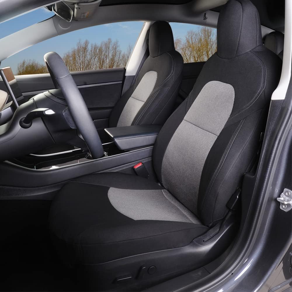 Red and Black Fabric Car Seat Cover Set for Tesla Model 3/Y Q985454