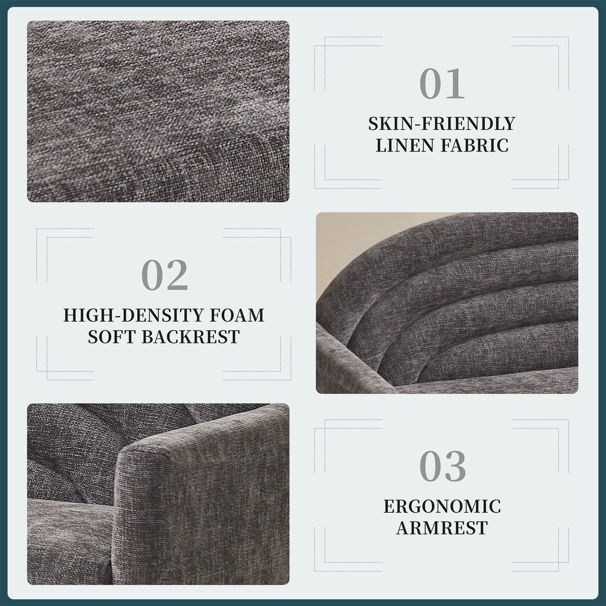 65" Grey Upholstered Three-seater Sofa T58112