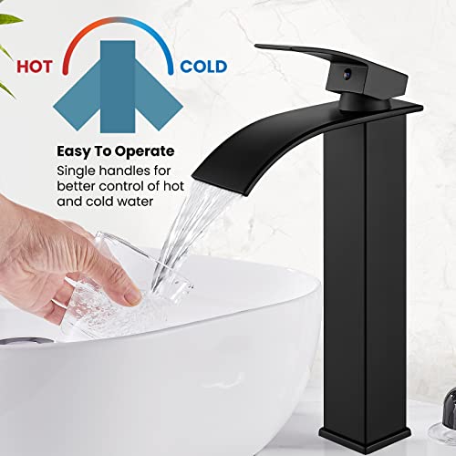Tall Single Handle Stainless Steel Vessel Sink Faucet with Pop Up Drain, Matte Black N419