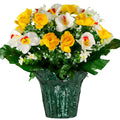 Artificial Yellow Cabbage Rose and White Orchids Flower Pot S9327