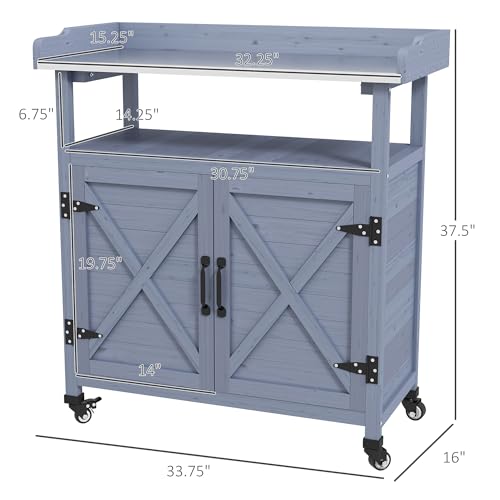 Wooden Potting Bench Table with Storage Cabinet H4979