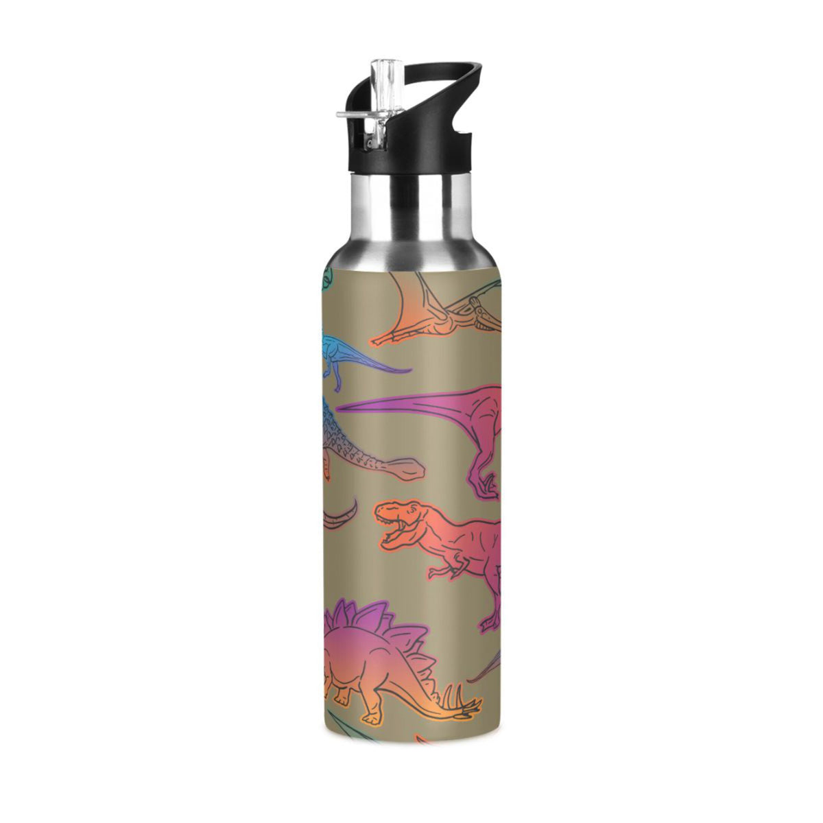 Colorful Dinosaur Stainless Steel Insulated Water Bottle with Straw Lid Y5118