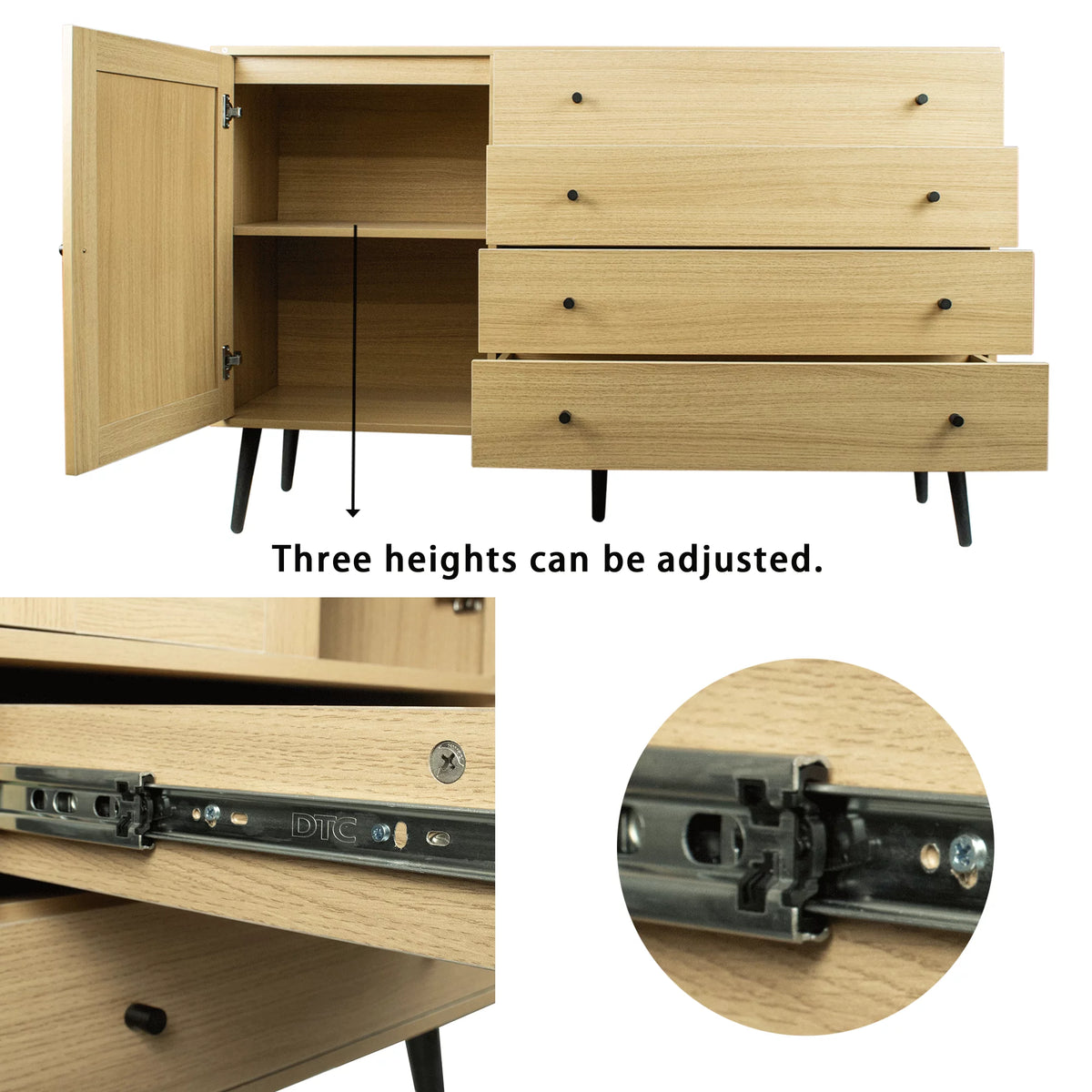 Natural Wood Storage Cabinet with Door and 4 Drawers W81678