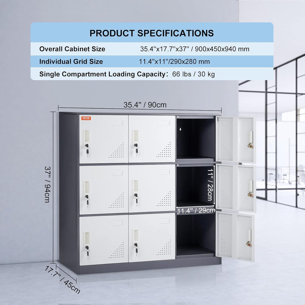 Gray Steel 9 Doors Storage Cabinet with Keys S698557