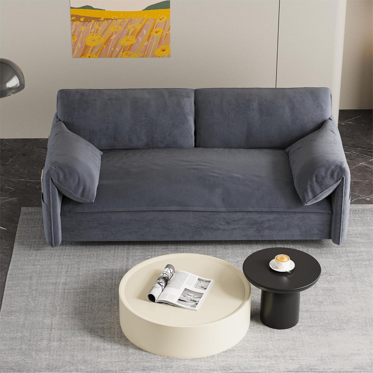 63.8" Queen Pull Out Velvet Sofa Bed with 2 Pillows P902362
