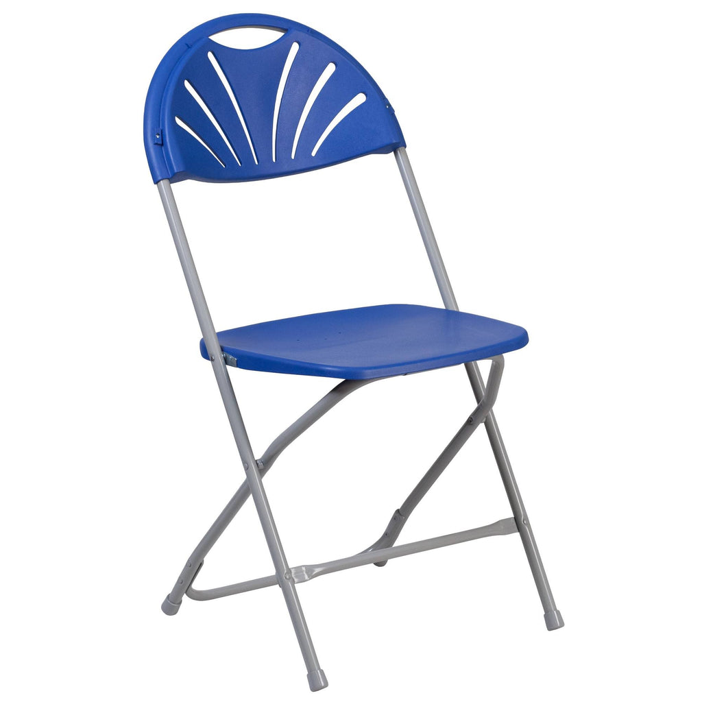 2 Pack Blue Plastic Fan Back Folding Chair F1651