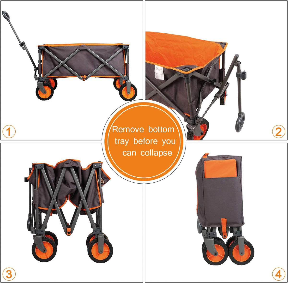 Grey Collapsible Folding Utility Wagon Quad Outdoor Rolling Camping Cart G28925