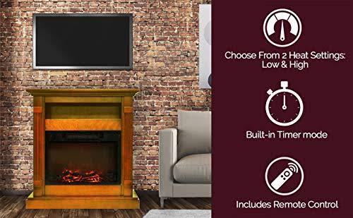 34-in. Electric Fireplace with Log Insert and Teak Mantel Y902204