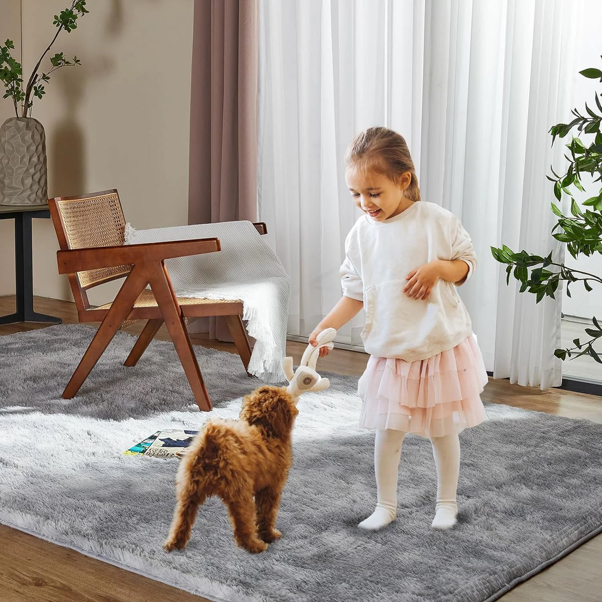 Black Fluffy Shag Area Rug I313314