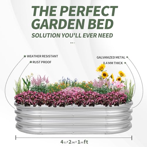 Silver 4x2x1ft Metal Raised Garden Bed 2pack O616