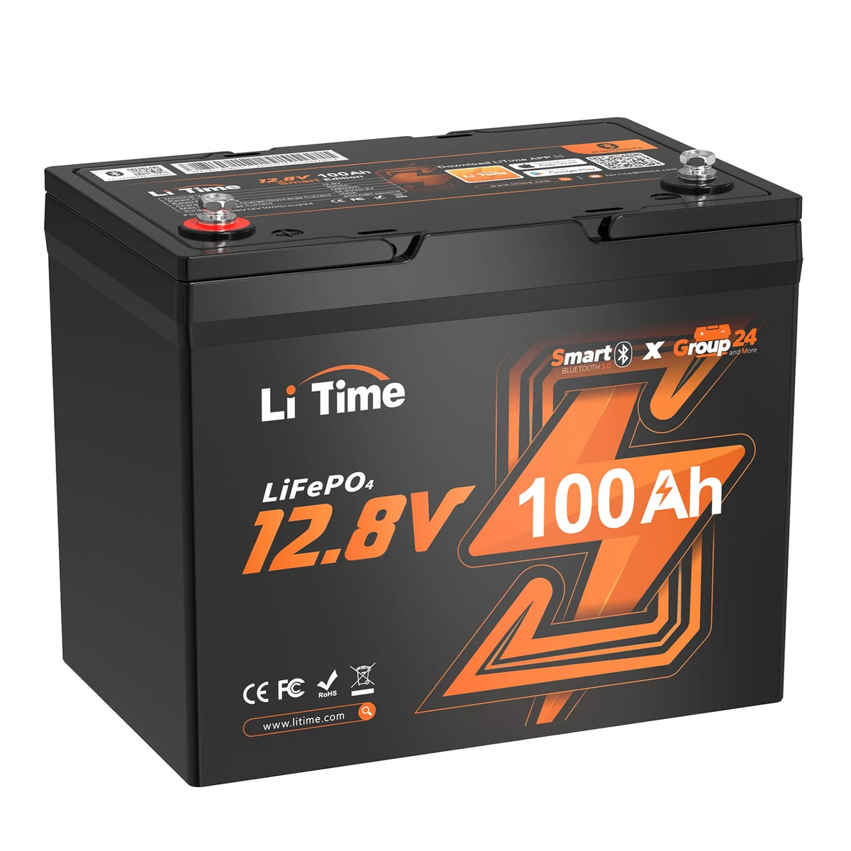 12V 100Ah Group 24 Bluetooth LiFePO4 Lithium Deep Cycle Battery C338457