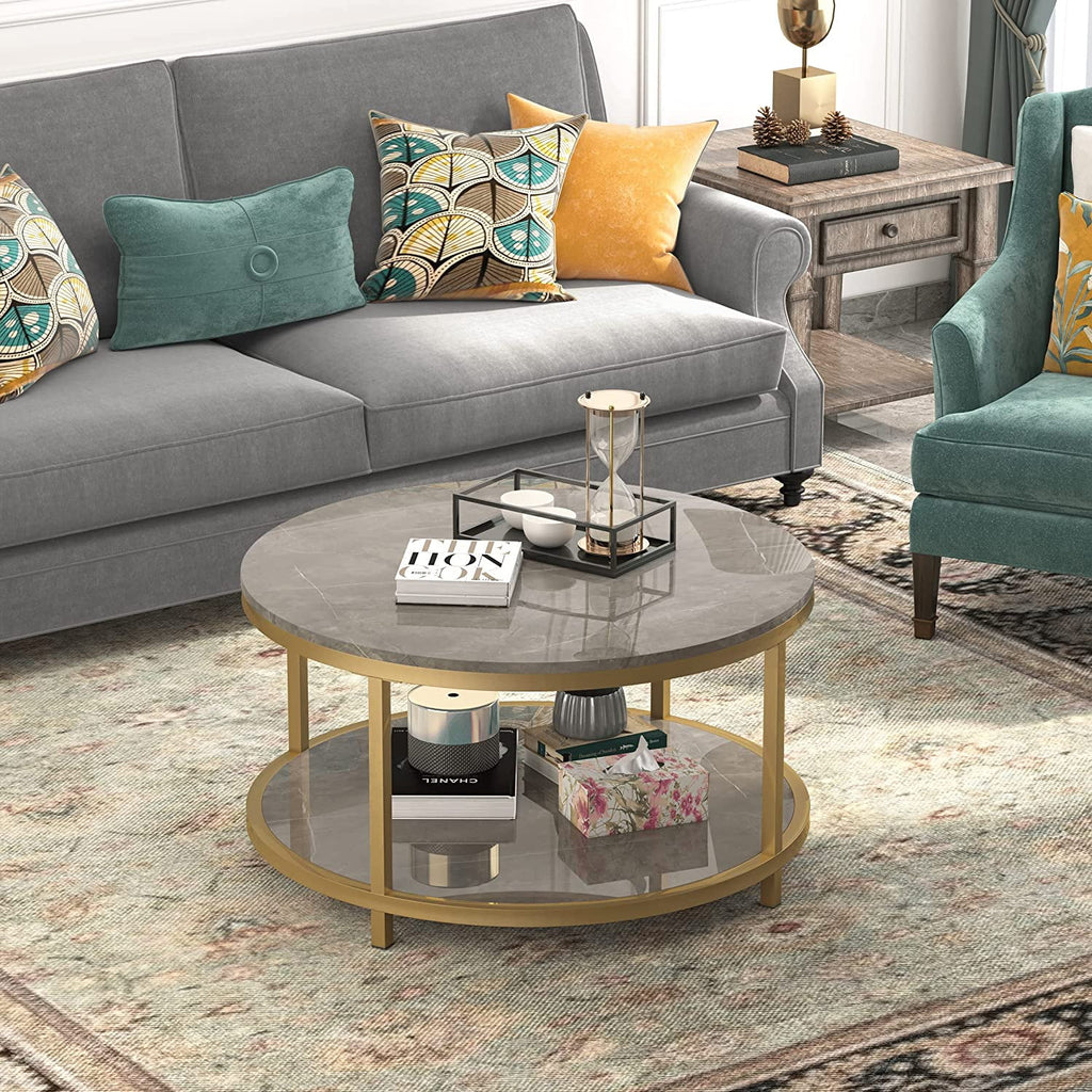 Round Coffee Table with Storage Open Shelf I205