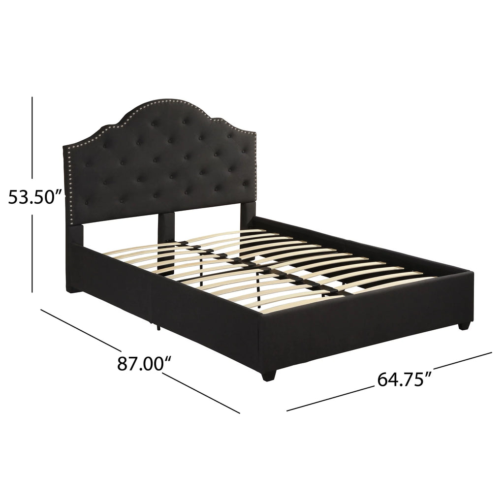 Black Button-Tufted Upholstered Queen Bed Frame U547366