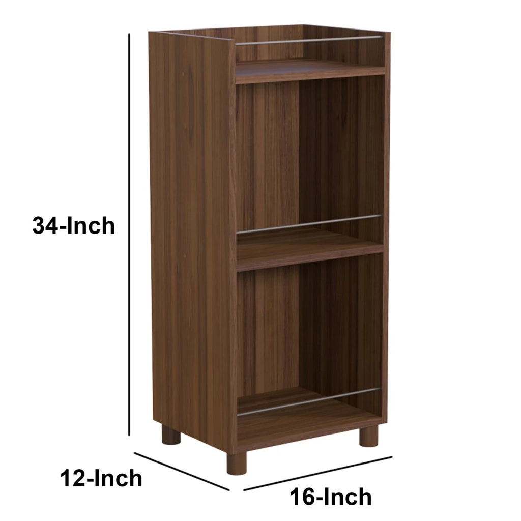 34 Inch 3 Tier Wooden Curio Cabinet Dark Brown J201