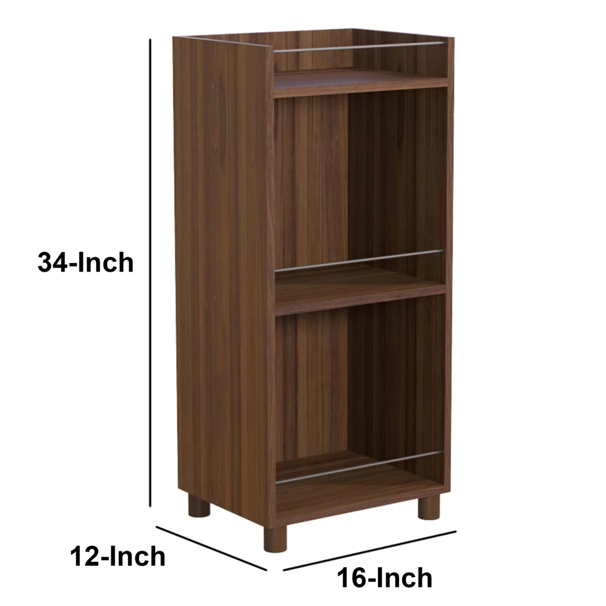 34 Inch 3 Tier Wooden Curio Cabinet Dark Brown J201