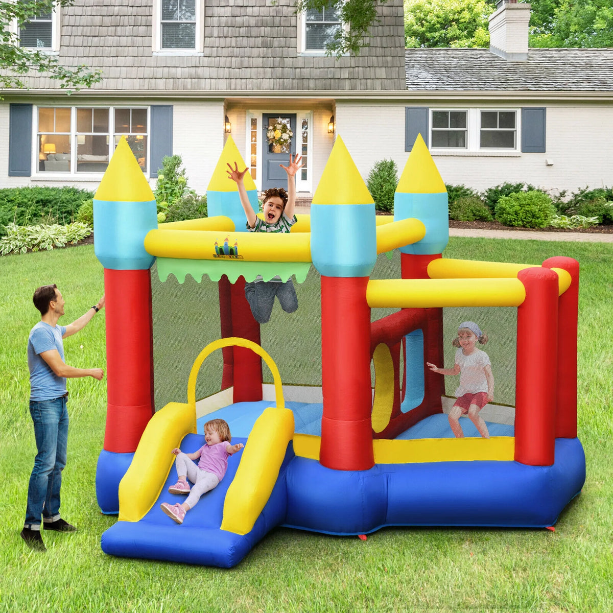 Inflatable Bounce House Slide with Tunnels Ball Pit & 480W Blower L1388