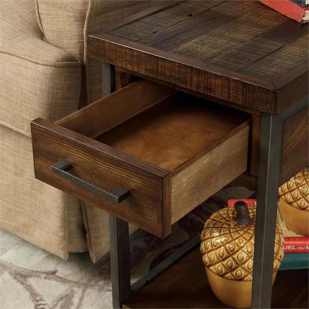 Farmhouse Wood 1-Drawer Side Table in Oak F82911