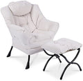 Modern Lazy Chair with Ottoman Steel Frame Lounge Chair Set with Footstool Armrests Side Pocket O882129