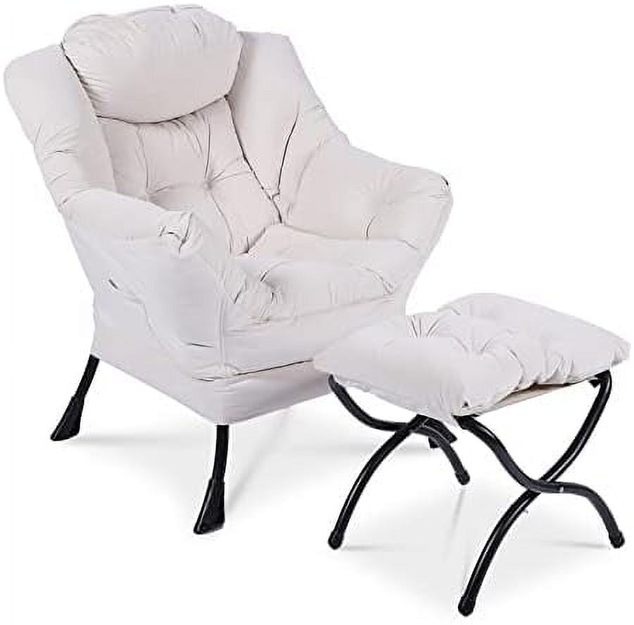 Modern Lazy Chair with Ottoman Steel Frame Lounge Chair Set with Footstool Armrests Side Pocket O882129