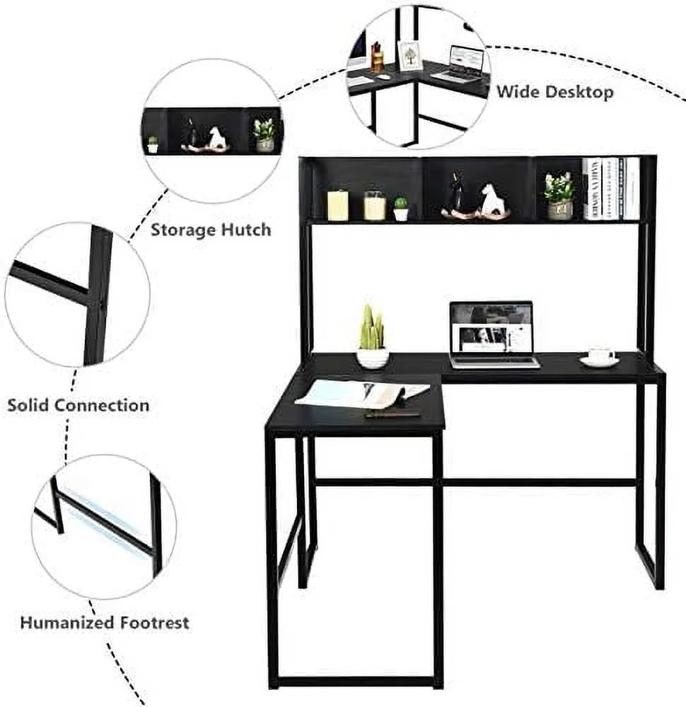 Reversible L-Shaped Corner Computer Desk with Hutch T4025