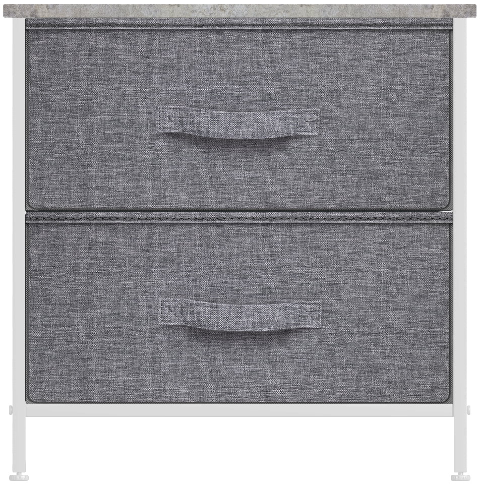 2 Drawer Nightstand with Steel Frame, Wood Top, Fabric Bins A917744