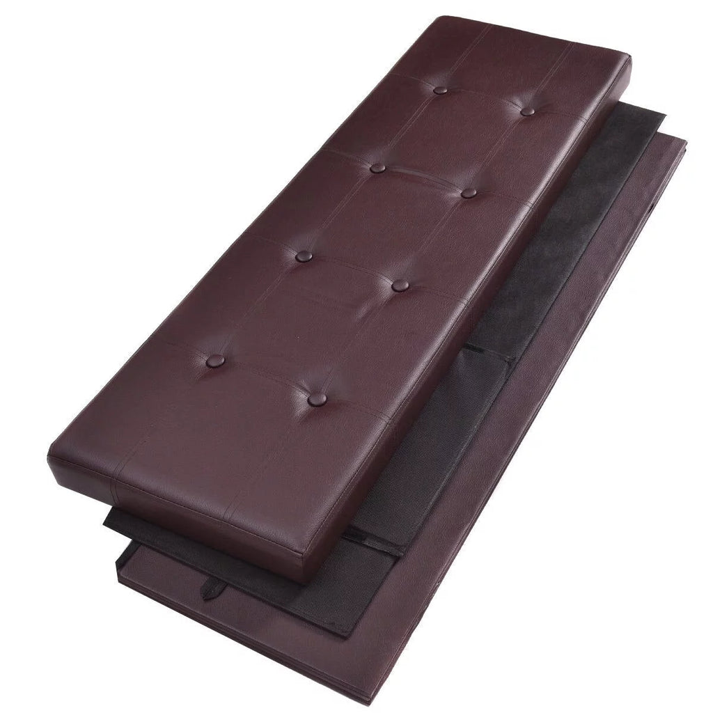 Brown Faux Leather Folding Storage Ottoman V291181