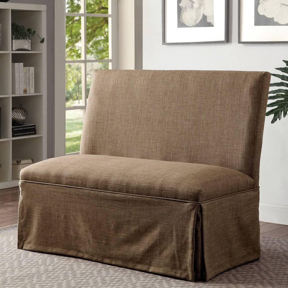 Brown Linen Loveseat Bench E6135