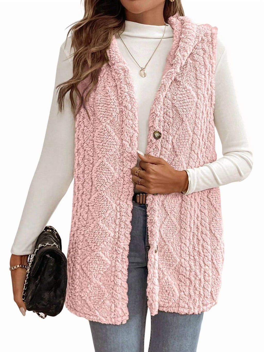 Pink Oversized Fleece Hooded Cardigan X372