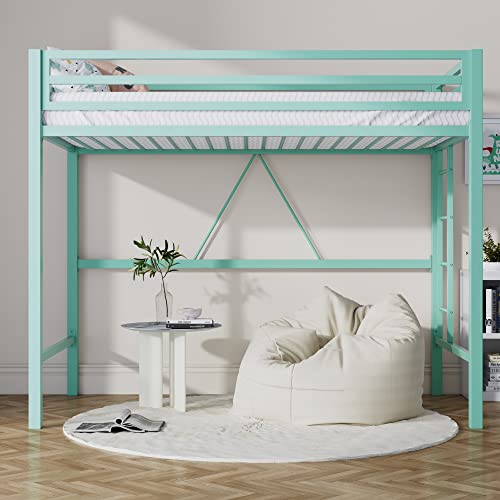 Twin Size Black Metal Loft Bed with Ladder and Guardrail H8440
