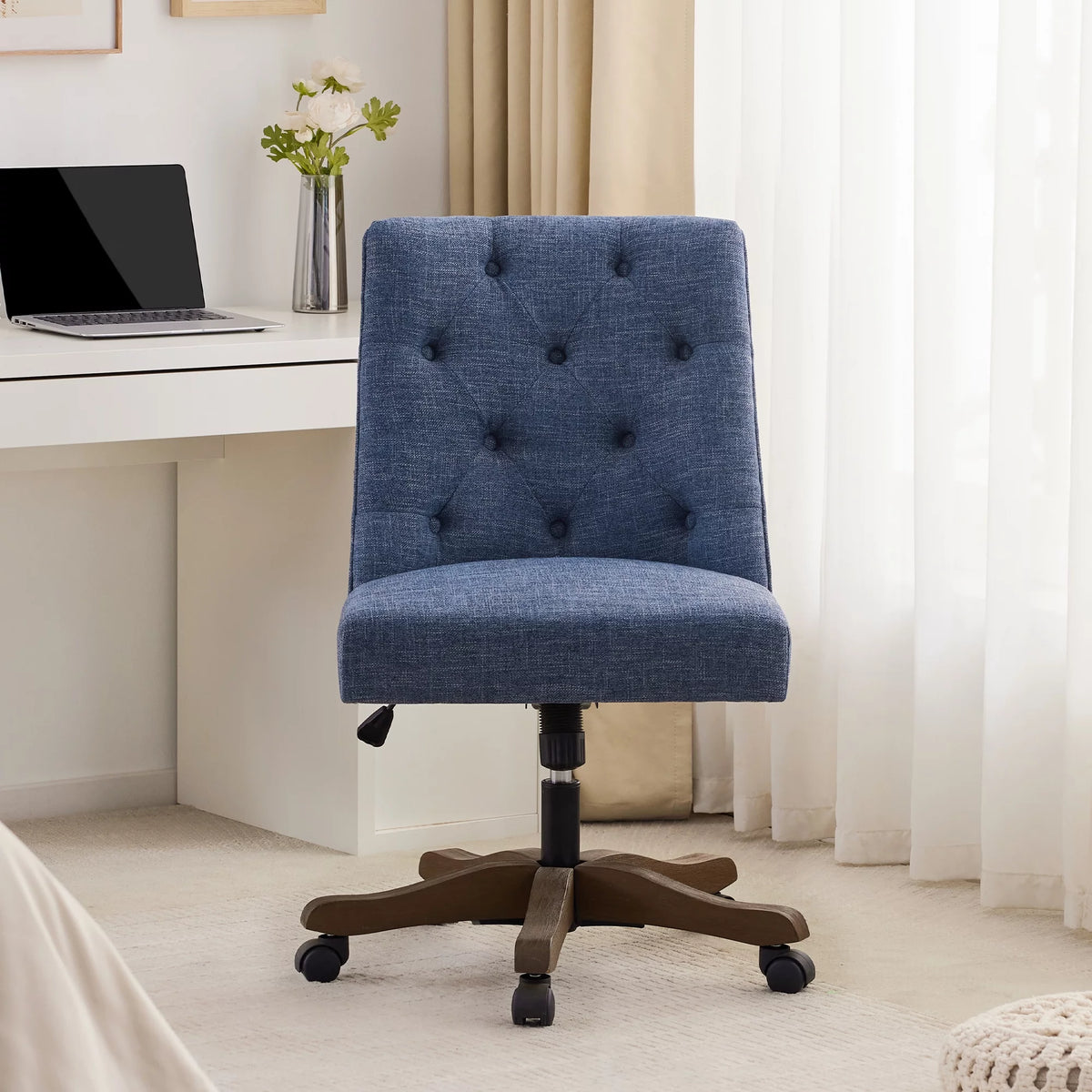 Blue Armless Swivel Fabric Padded Desk Chair J524432