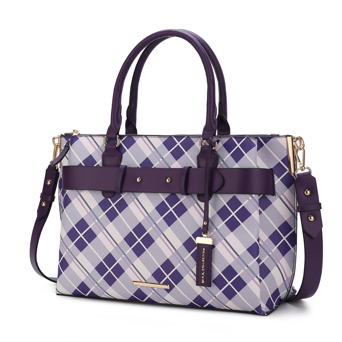 Plaid Vegan Leather Satchel Bag U44577