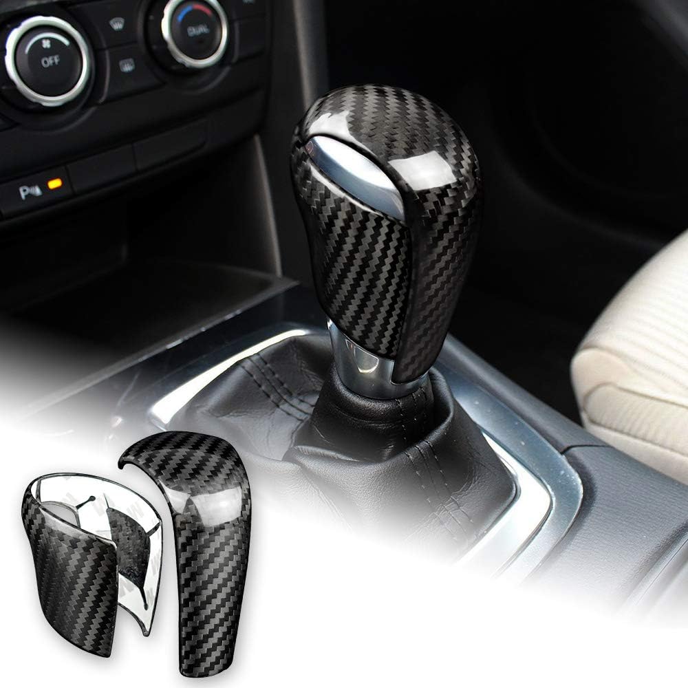 2pcs Carbon Fiber Car Gear Shift Knob Cover Handle Sticker Interior Trim V30498