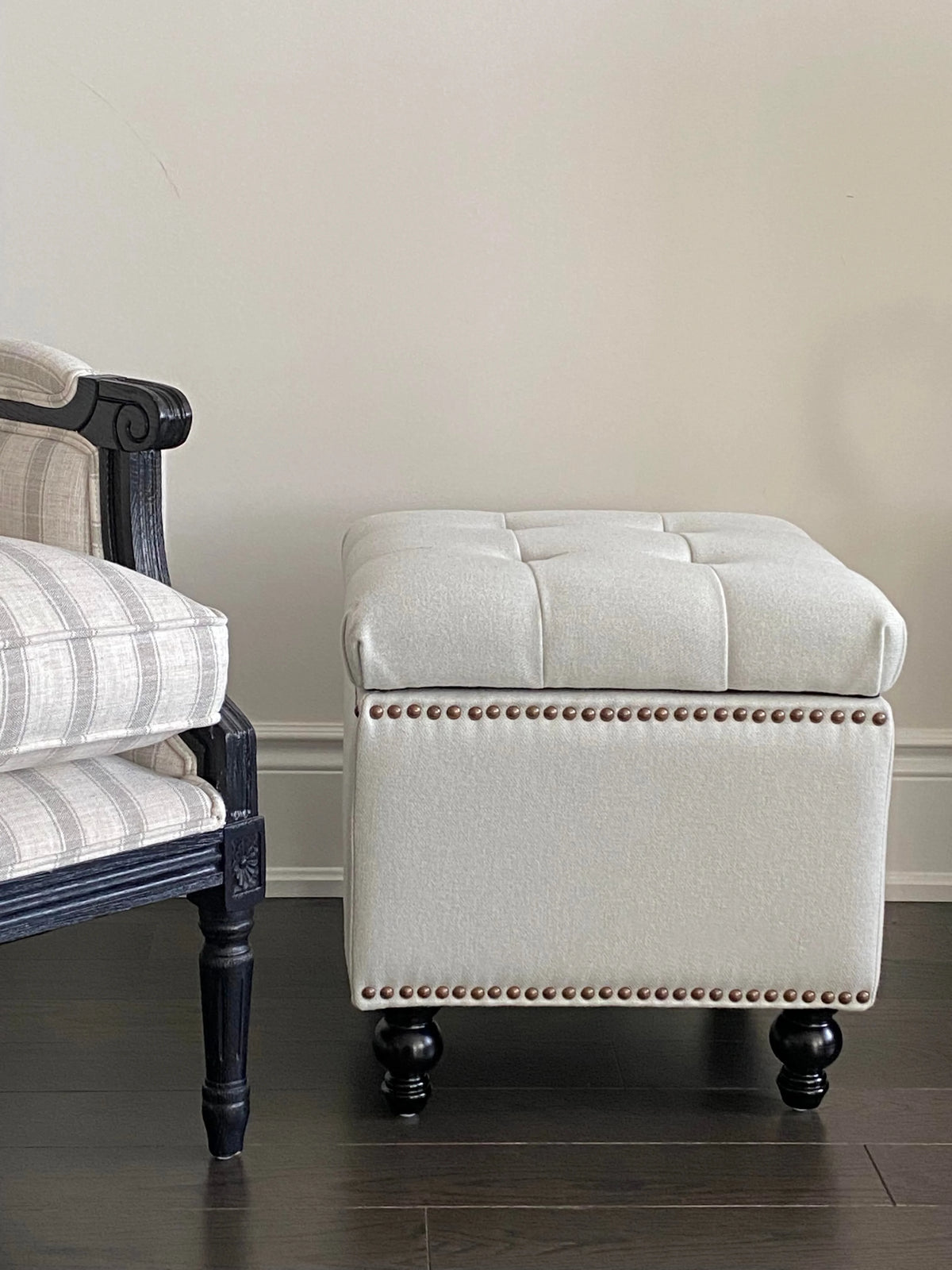 White Flannel Upholstered Storage Ottoman B10988