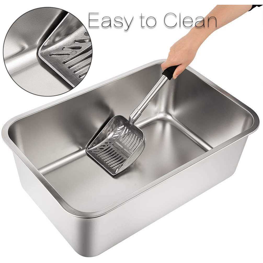 Stainless Steel Litter Box with High Sides and Non Slip Rubber Feet E5020
