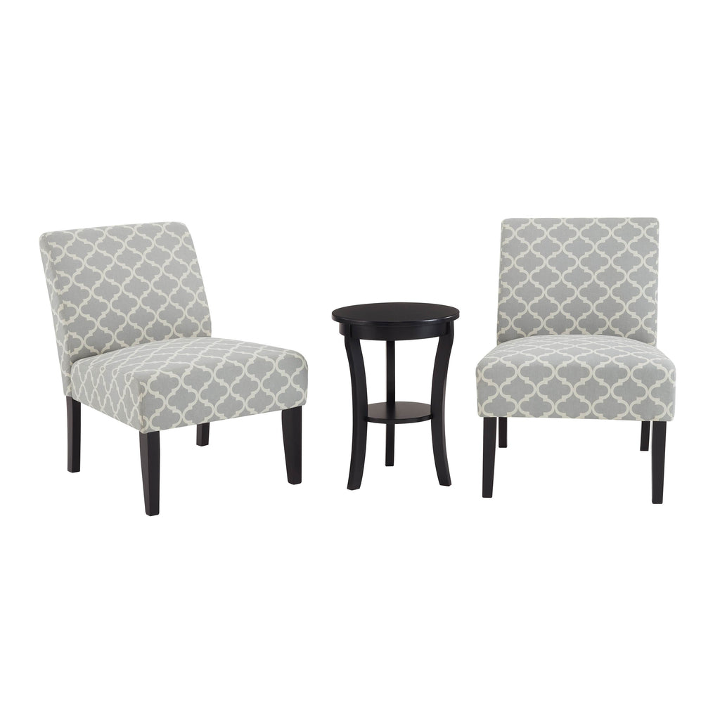3pc Set Gray Fabric Upholstered Side Table and 2 Chairs O635
