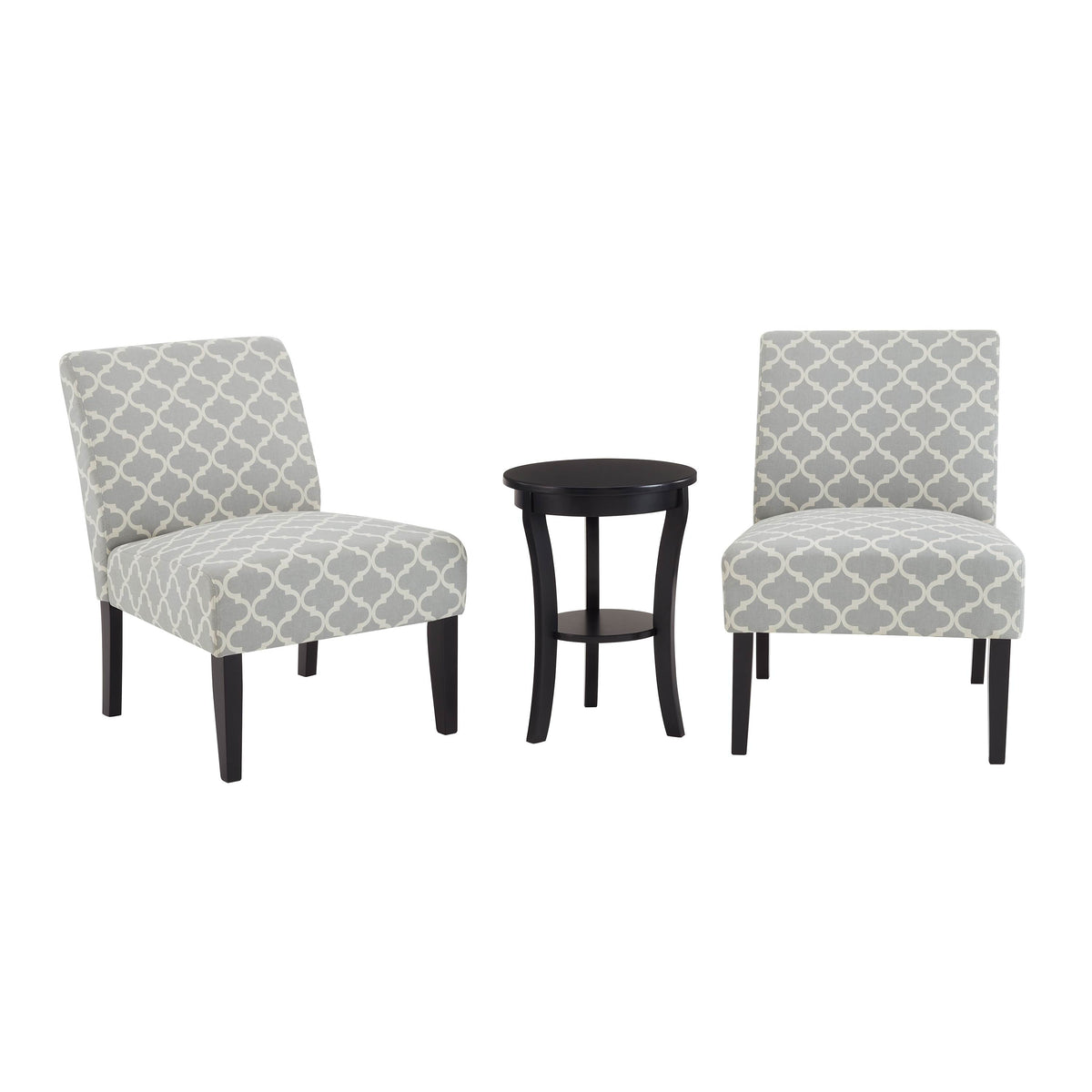 3pc Set Gray Fabric Upholstered Side Table and 2 Chairs O635